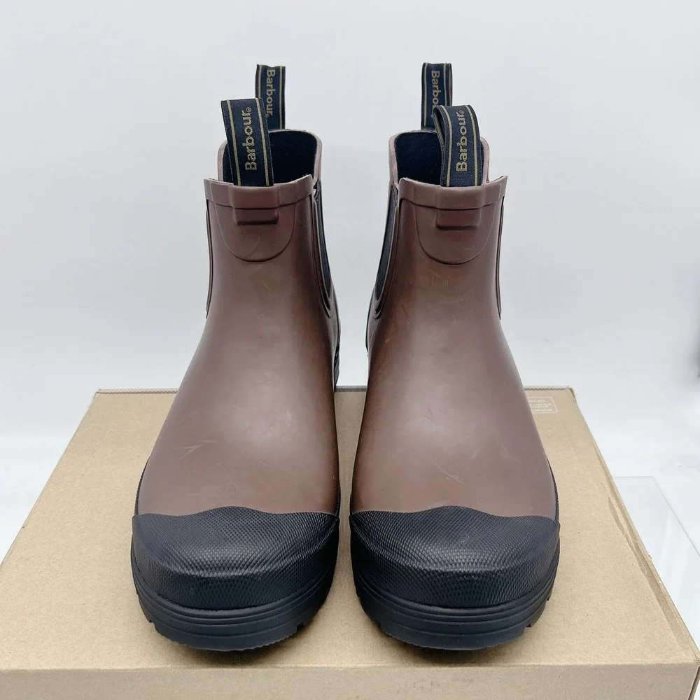 Barbour Storm Men's Chelsea Rain Boots Pull On Dark San Brown Black Size US 10
